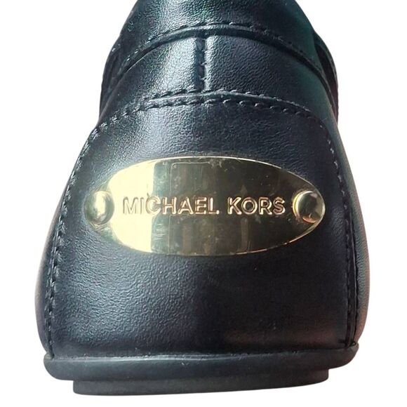 Michael Kors Sutton Loafers Black Leather Bow Slip-On Gold Hardware Size 7 EUC - Picture 3 of 8